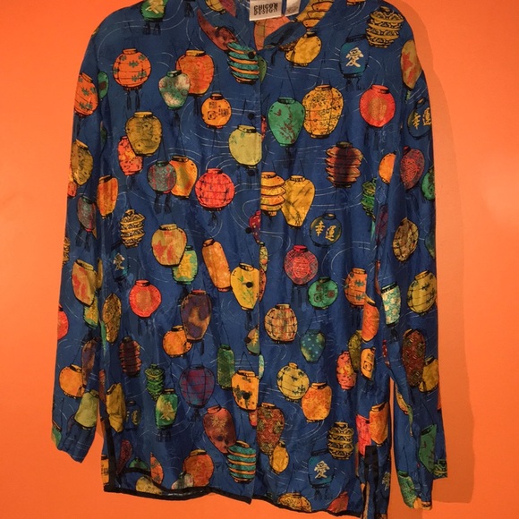 Chico’s Design Colorful Japanese Lantern Pattern Shirt Size 3/ Large 14/16 Plus - Picture 11 of 16
